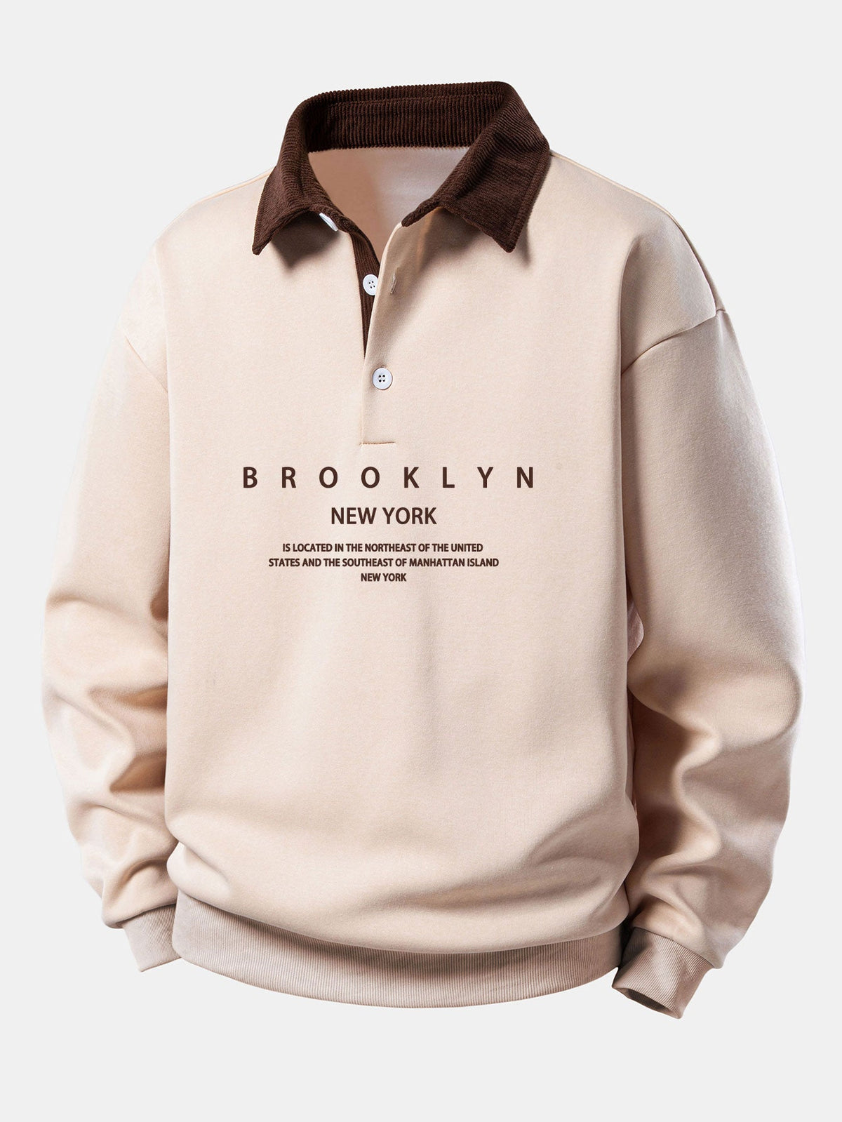 Gemütliches Corduroy-Polo-Sweatshirt mit kontrastierendem Brooklyn-Print