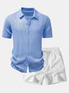Offenes Strickshirt & Kurze Hose mit Kräuselstruktur und 5-Zoll-Kordelzug