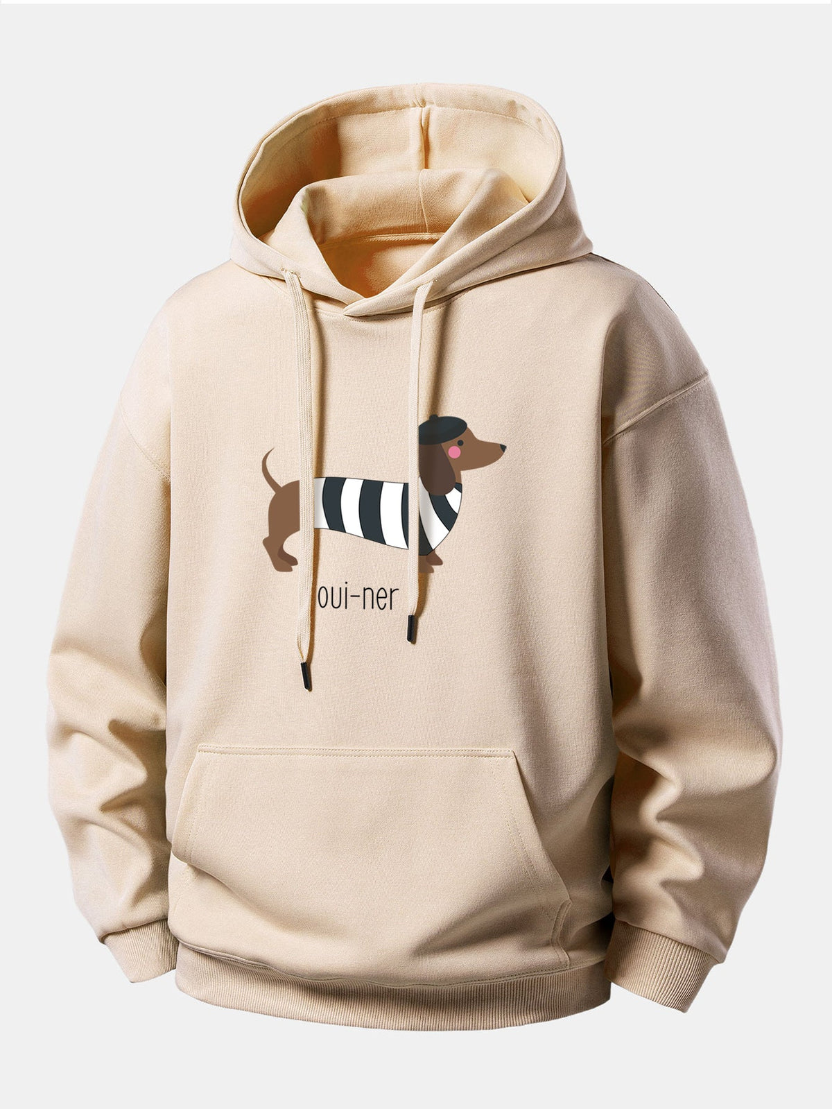 Loszittender Hoodie mit französischem Teckel-Print