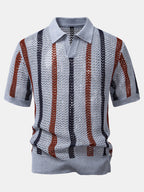 Gestreiftes Polo mit V-Ausschnitt und Gekreppten Shorts mit Kordelzug – 5 Zoll
