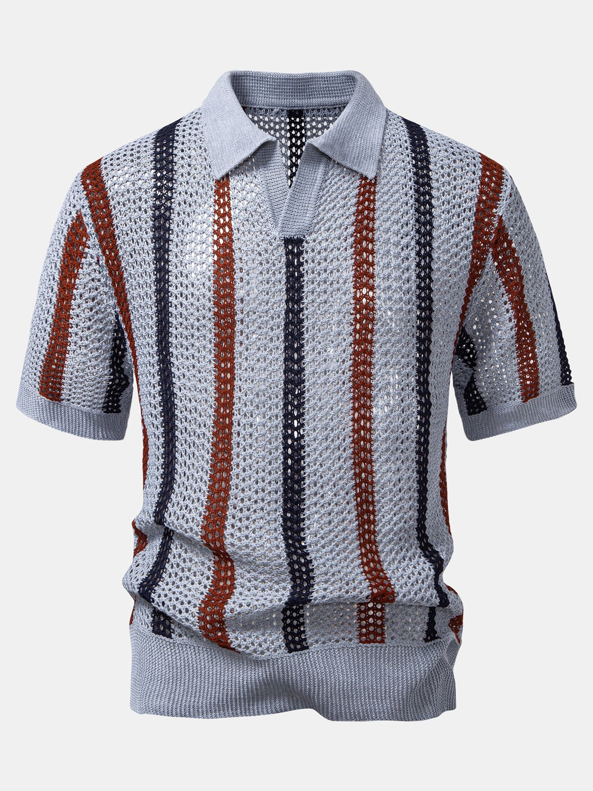 Gestreiftes Polo mit V-Ausschnitt und Gekreppten Shorts mit Kordelzug – 5 Zoll
