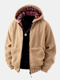 Kontrast Ruitjes Teddy Kapuzenpullover mit Reißverschluss