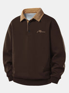 Entspanntes Herren Sweatshirt mit Kontrast-Polo-Kragen und Print aus Corduroy