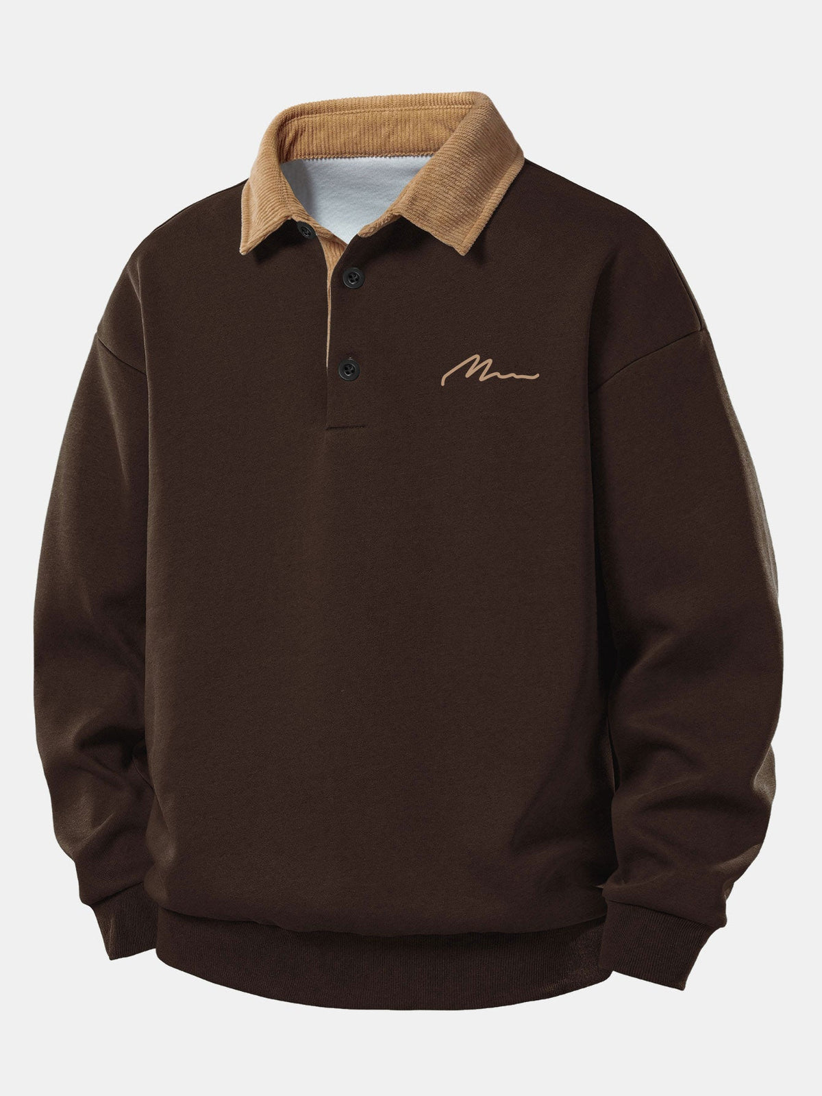 Entspanntes Herren Sweatshirt mit Kontrast-Polo-Kragen und Print aus Corduroy
