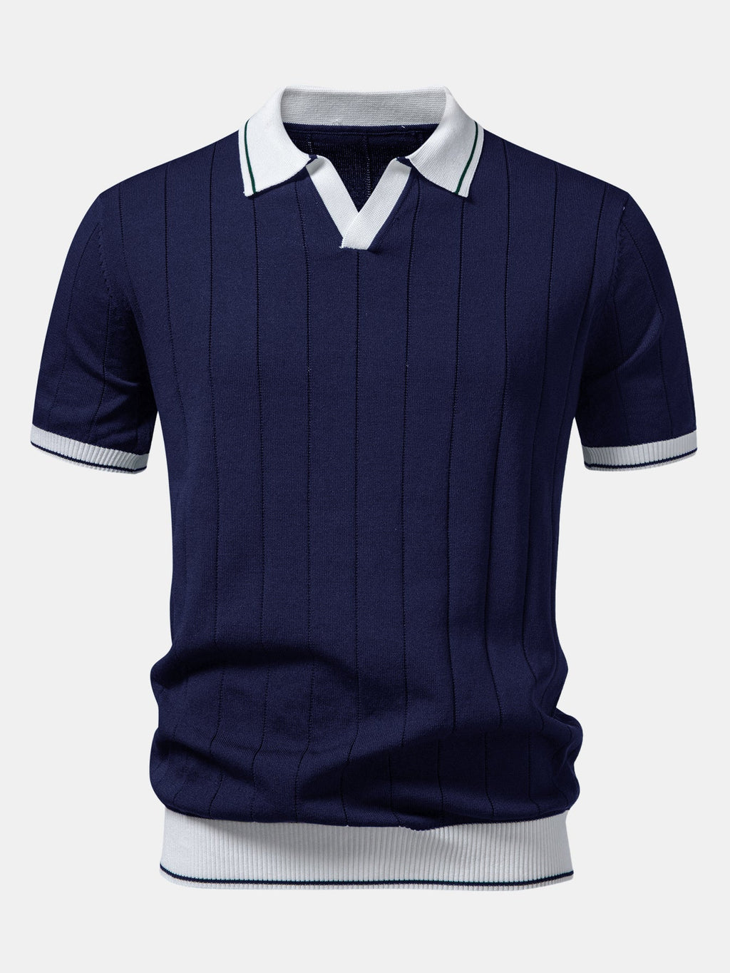 Rippstrick-Polo mit Johnny-Kragen und kontrastierenden Akzenten & figurbetonter tapered Hose
