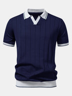 Rippstrick-Polo mit Johnny-Kragen und kontrastierenden Akzenten & figurbetonter tapered Hose