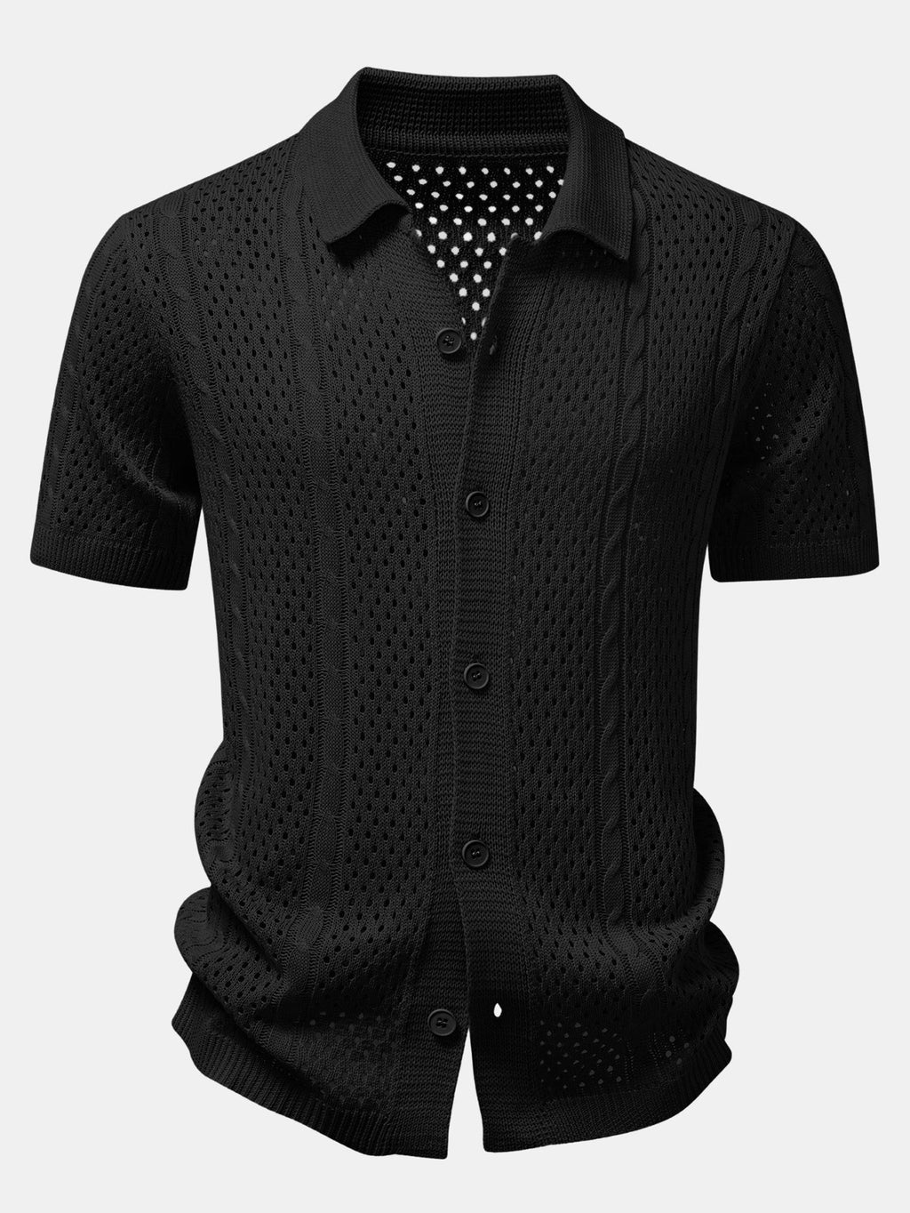 Offenes Strickhemd mit gerader Leinenhose
