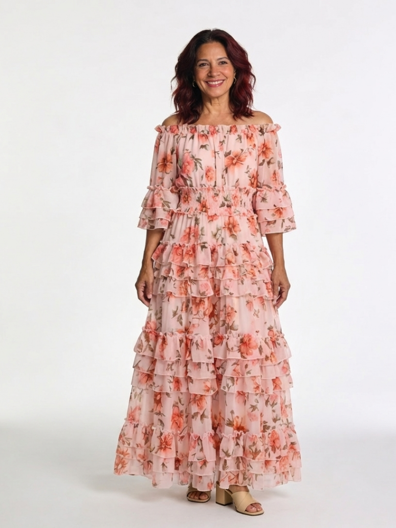ROSALIE | MAXI DRESS WITH FLORAL RUFFLES