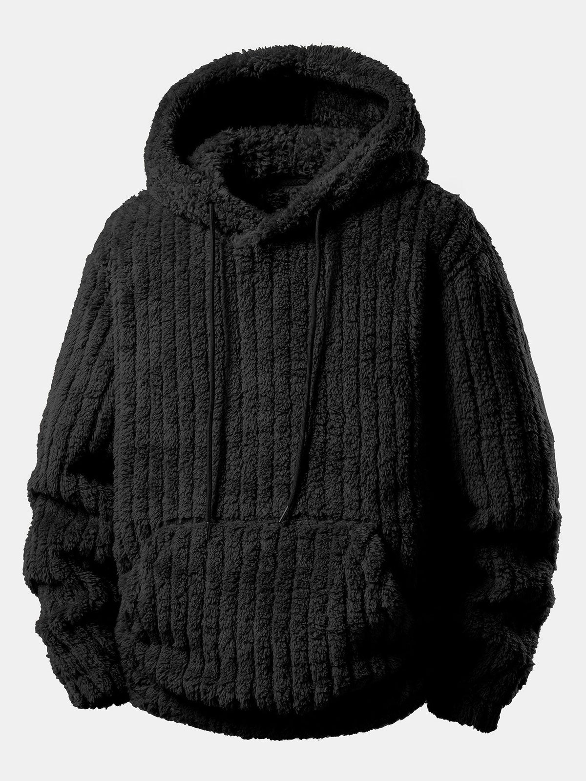 Gestreifter Hoodie mit Kängurutaschen aus Teddy-Fleece