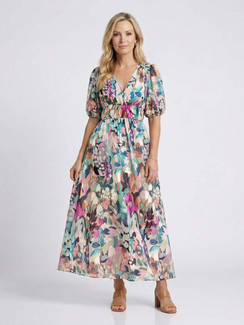 EULALIE | Blumenmuster Midi-Kleid