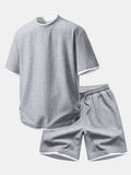 Bequemes 2-in-1 Waffel T-Shirt mit Rundhalsausschnitt und Waffel-Shorts in 7 Zoll
