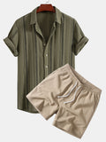 Geometrisches Jacquardhemd mit Knöpfen und Kurzshorts mit Kordelzug und gekreuzter Textur, 5"