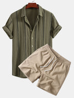 Geometrisches Jacquardhemd mit Knöpfen und Kurzshorts mit Kordelzug und gekreuzter Textur, 5"