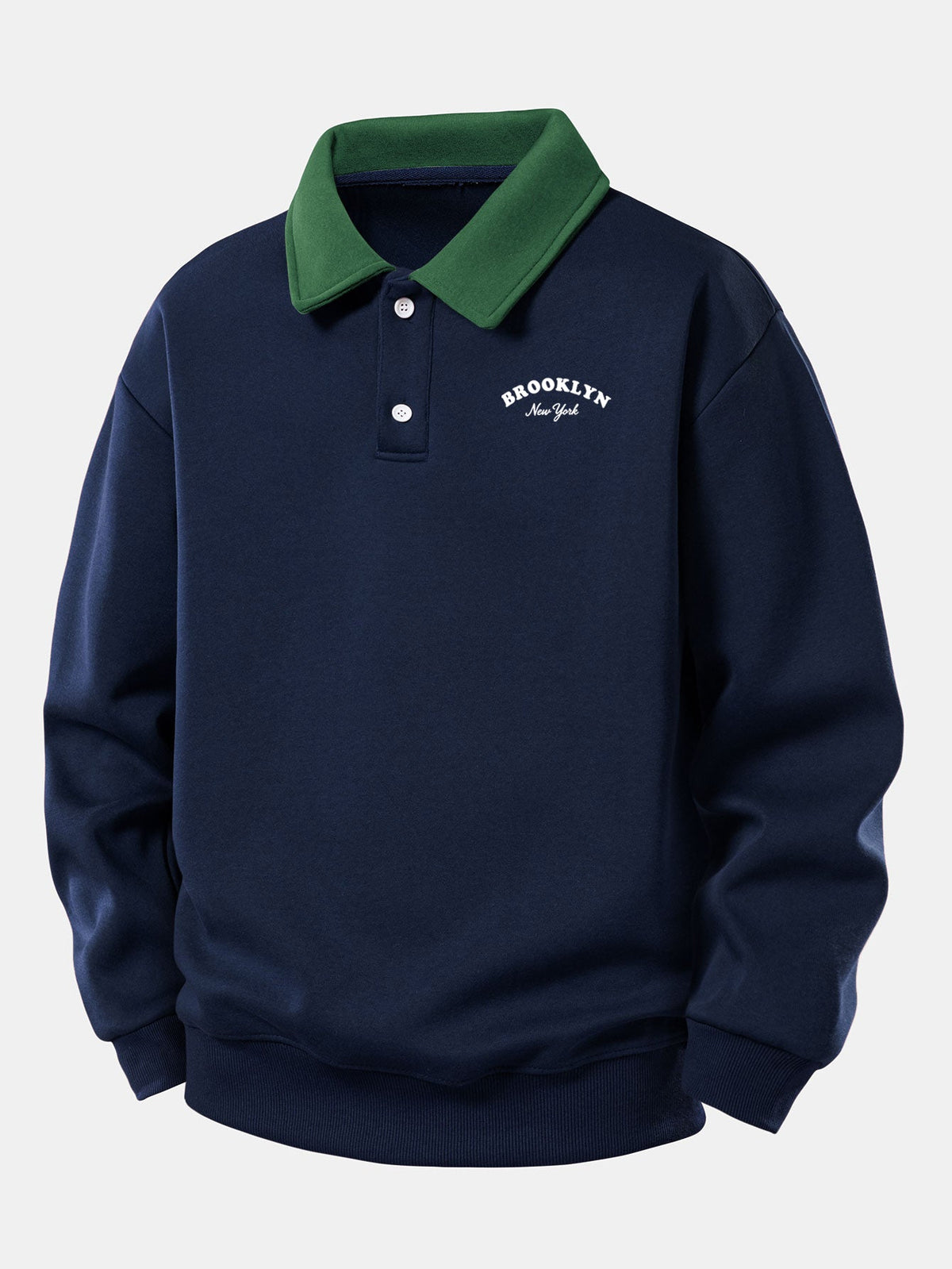 Relaxed Brooklyn Print Contrast Polo Sweatshirt