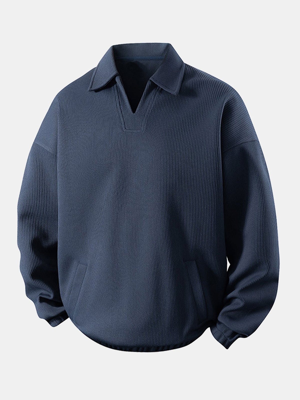 Bequemes Waffel-Polo Sweatshirt mit V-Ausschnitt