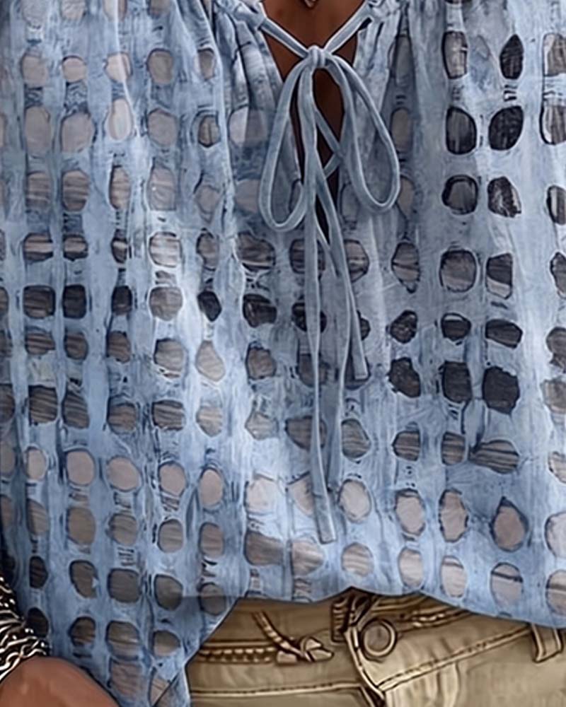 Lena | Blouse with Polka Dot Pattern and Lace-Up Detail