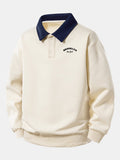 Relaxed Brooklyn Print Contrast Polo Sweatshirt