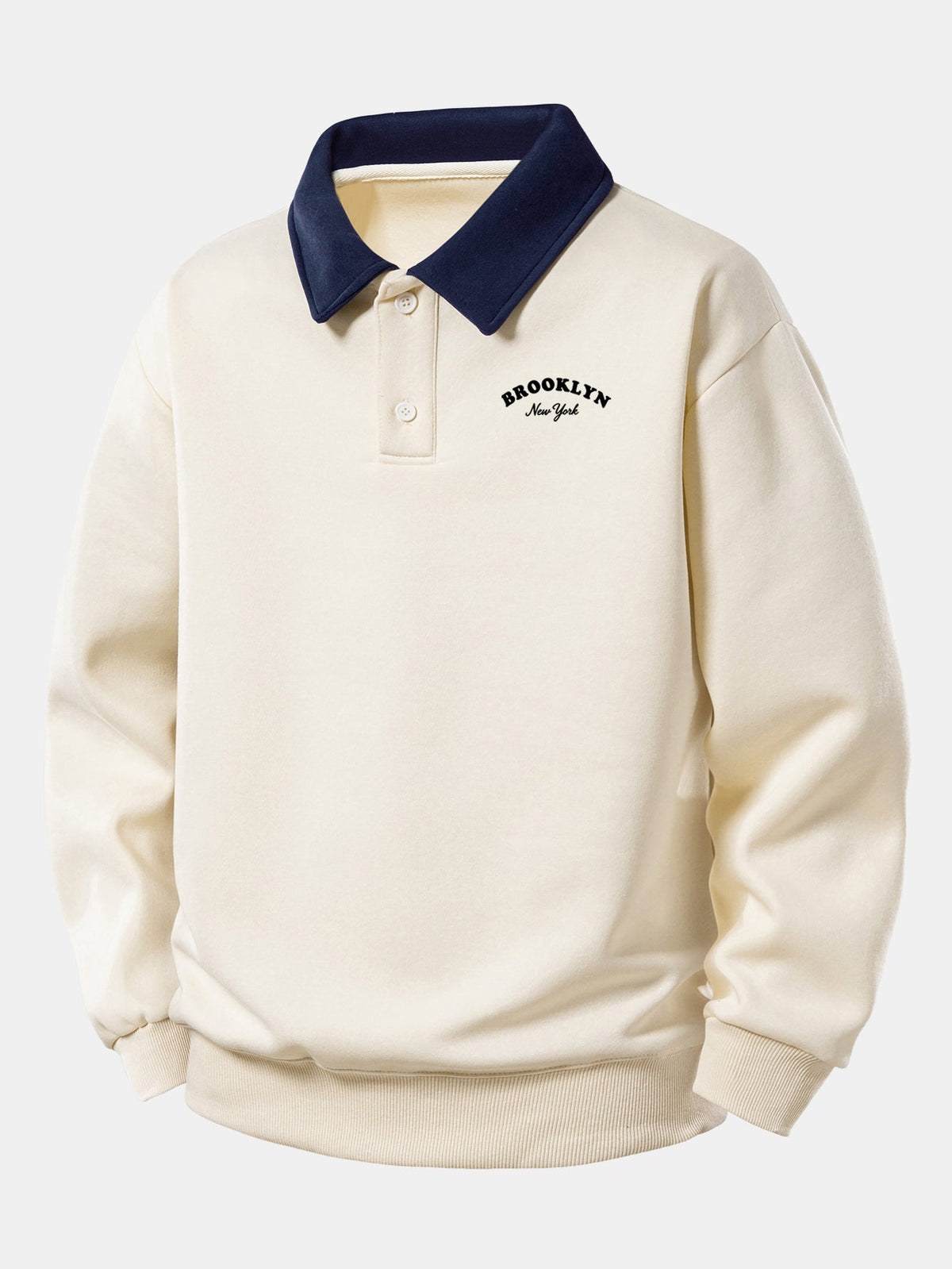 Relaxed Brooklyn Print Contrast Polo Sweatshirt