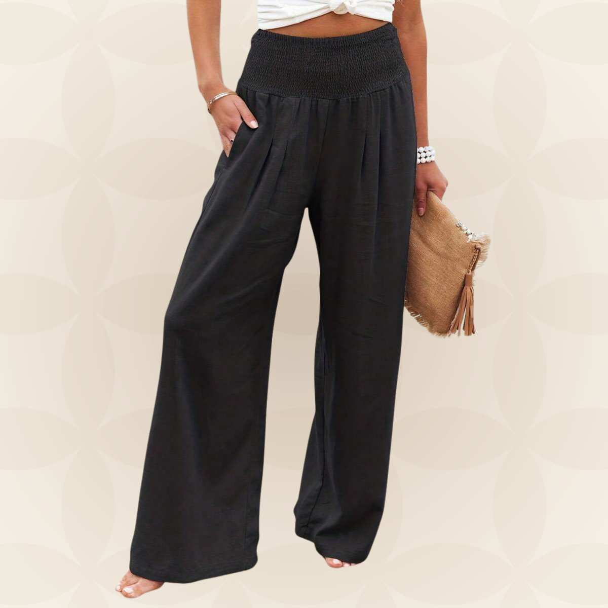 José | Hochtaillierte Lange Hose mit Taschen