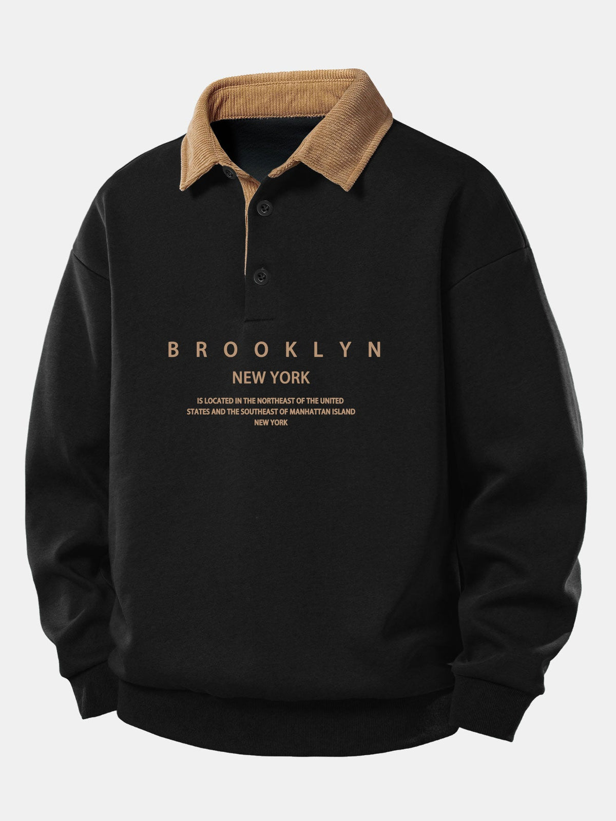 Gemütliches Corduroy-Polo-Sweatshirt mit kontrastierendem Brooklyn-Print