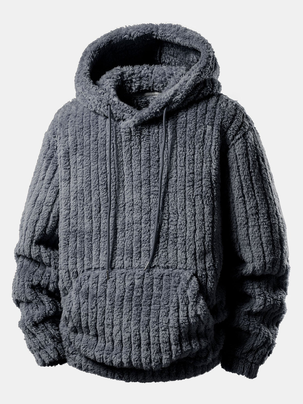 Gestreifter Hoodie mit Kängurutaschen aus Teddy-Fleece