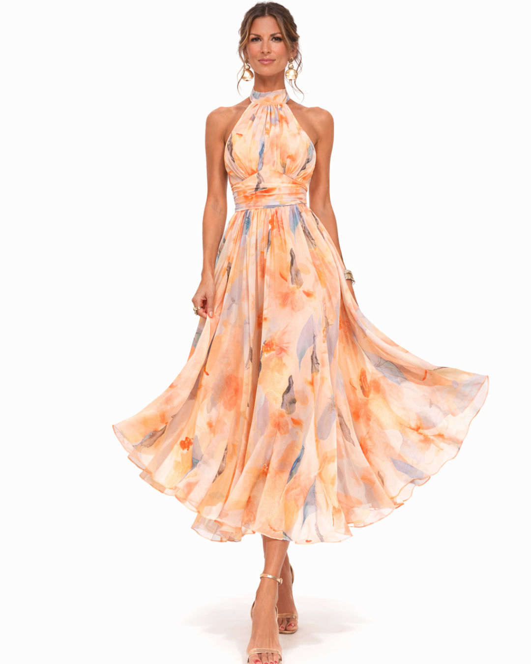 Aurora – Halterneck Kleid mit Aquarellmuster