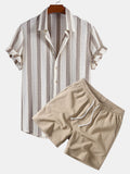 Gestreiftes Hemd mit Textur und Knöpfen sowie Kurzshorts mit Kordelzug – 5"