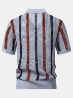 Gestreiftes Polo mit V-Ausschnitt und Gekreppten Shorts mit Kordelzug – 5 Zoll
