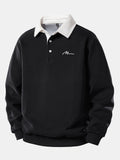 Herren Sweatshirt mit Kontrast-Polo-Kragen und Print