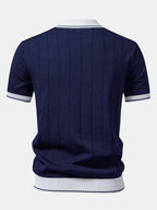 Rippstrick-Polo mit Johnny-Kragen und kontrastierenden Akzenten & figurbetonter tapered Hose