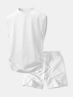 Tanktop mit Buchstaben-Jacquard und Shorts mit Kordelzug - Set