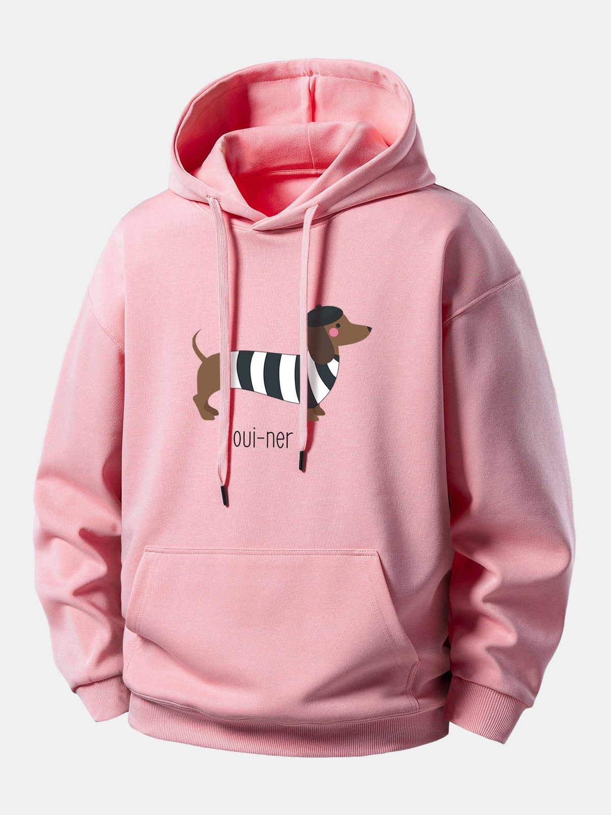 Loszittender Hoodie mit französischem Teckel-Print