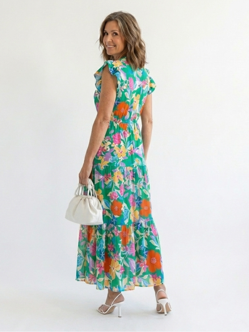Lila | Elegantes Midi-Blumenkleid