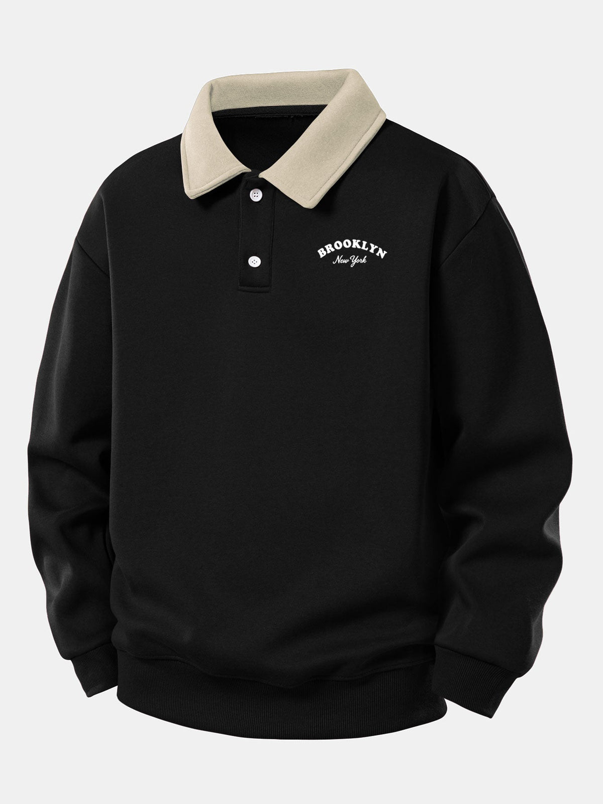 Relaxed Brooklyn Print Contrast Polo Sweatshirt