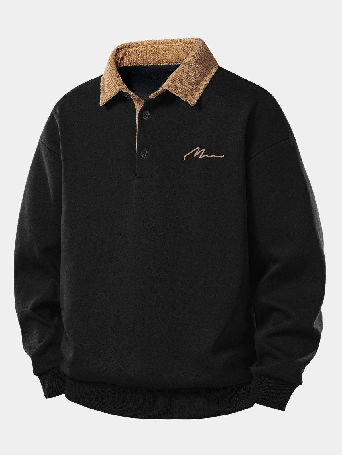 Entspanntes Herren Sweatshirt mit Kontrast-Polo-Kragen und Print aus Corduroy