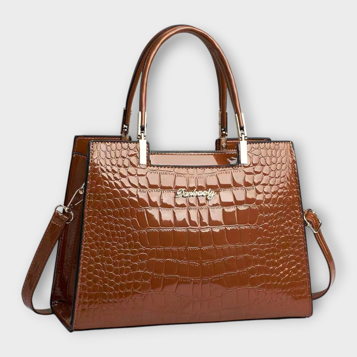 Olivia - Handtasche mit glänzender Krokodilprägung