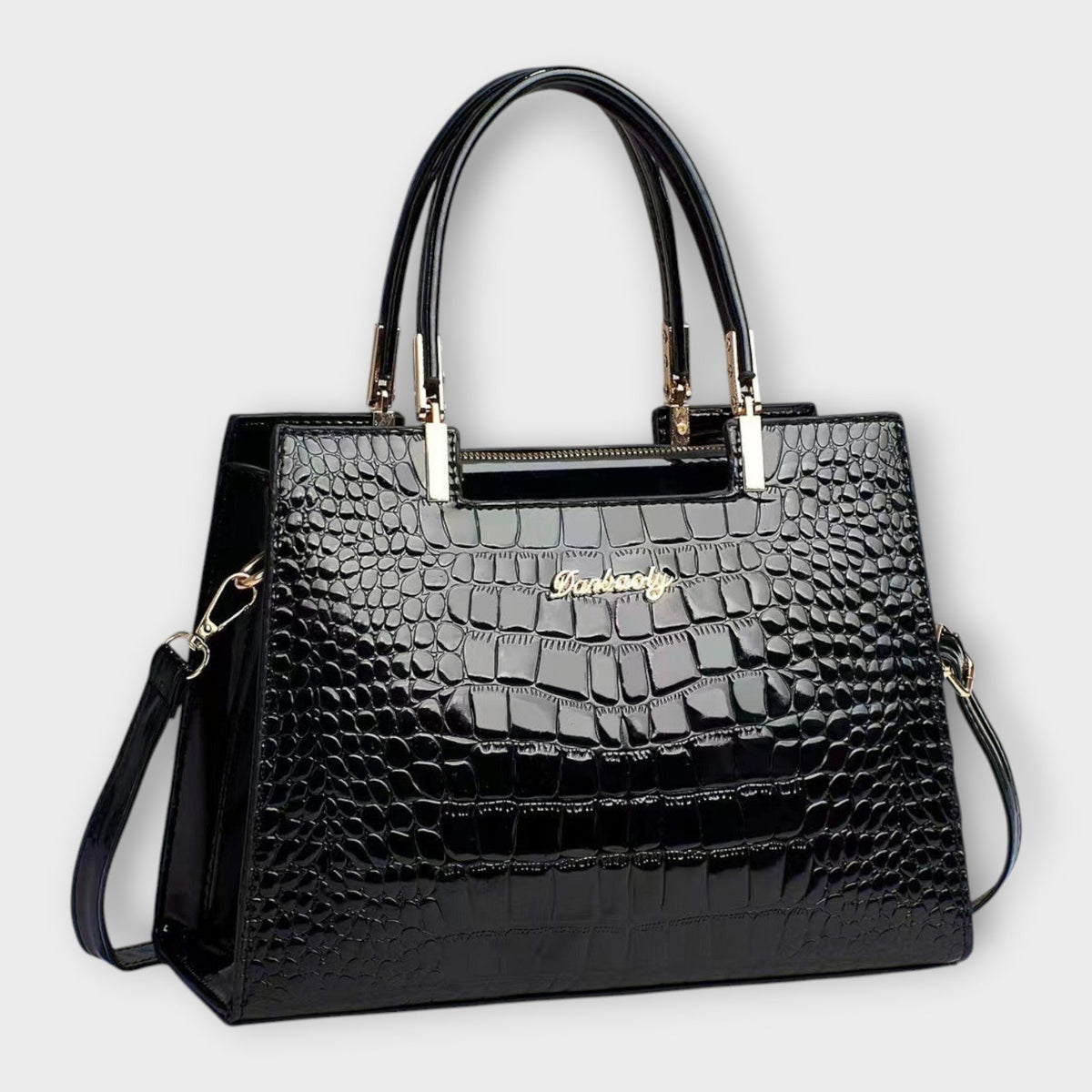 Olivia - Handtasche mit glänzender Krokodilprägung