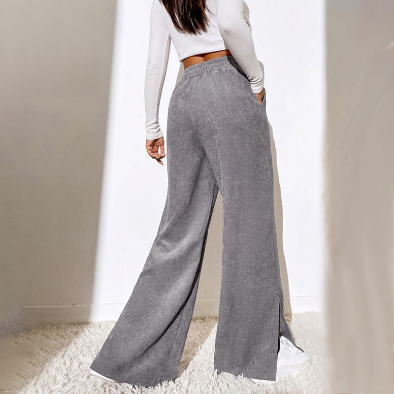 Moniek - Einfarbige Ripp-Design Casual Hose