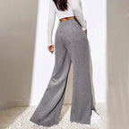 Moniek - Einfarbige Ripp-Design Casual Hose