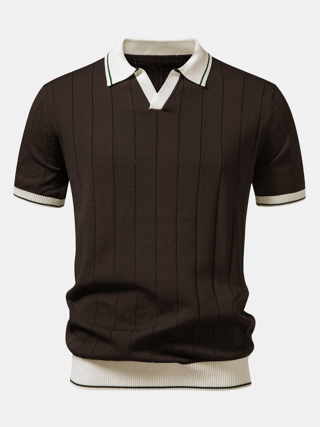 Rippstrick-Polo mit Johnny-Kragen und kontrastierenden Akzenten & figurbetonter tapered Hose