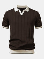 Rippstrick-Polo mit Johnny-Kragen und kontrastierenden Akzenten & figurbetonter tapered Hose