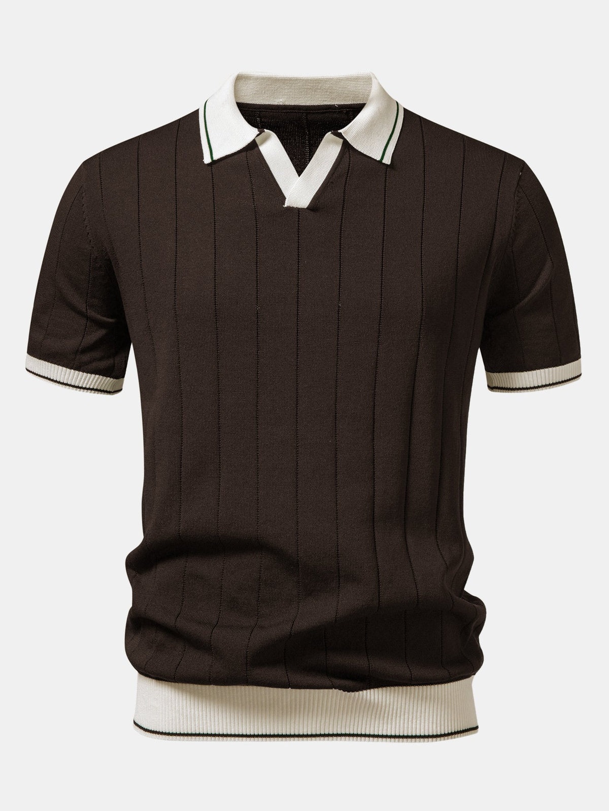 Rippstrick-Polo mit Johnny-Kragen und kontrastierenden Akzenten & figurbetonter tapered Hose
