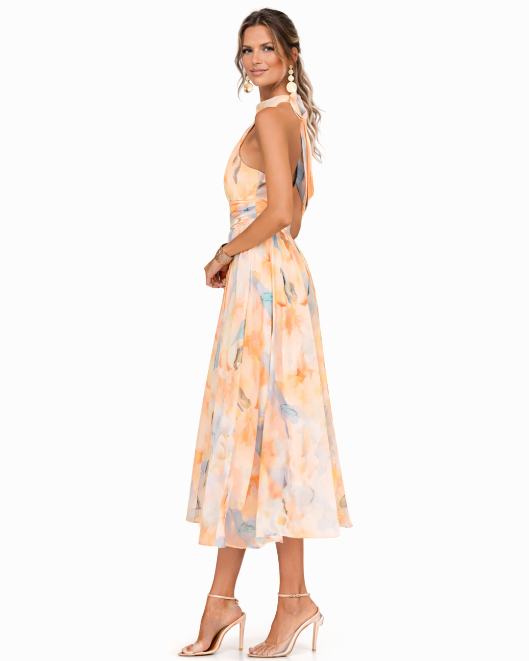 Aurora – Halterneck Kleid mit Aquarellmuster