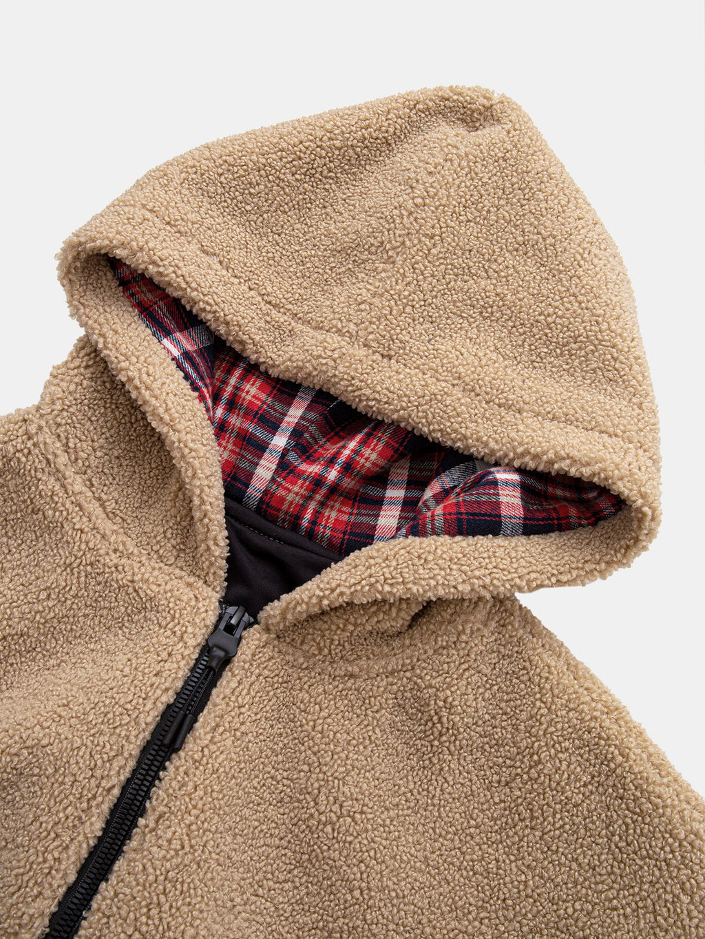 Kontrast Ruitjes Teddy Kapuzenpullover mit Reißverschluss