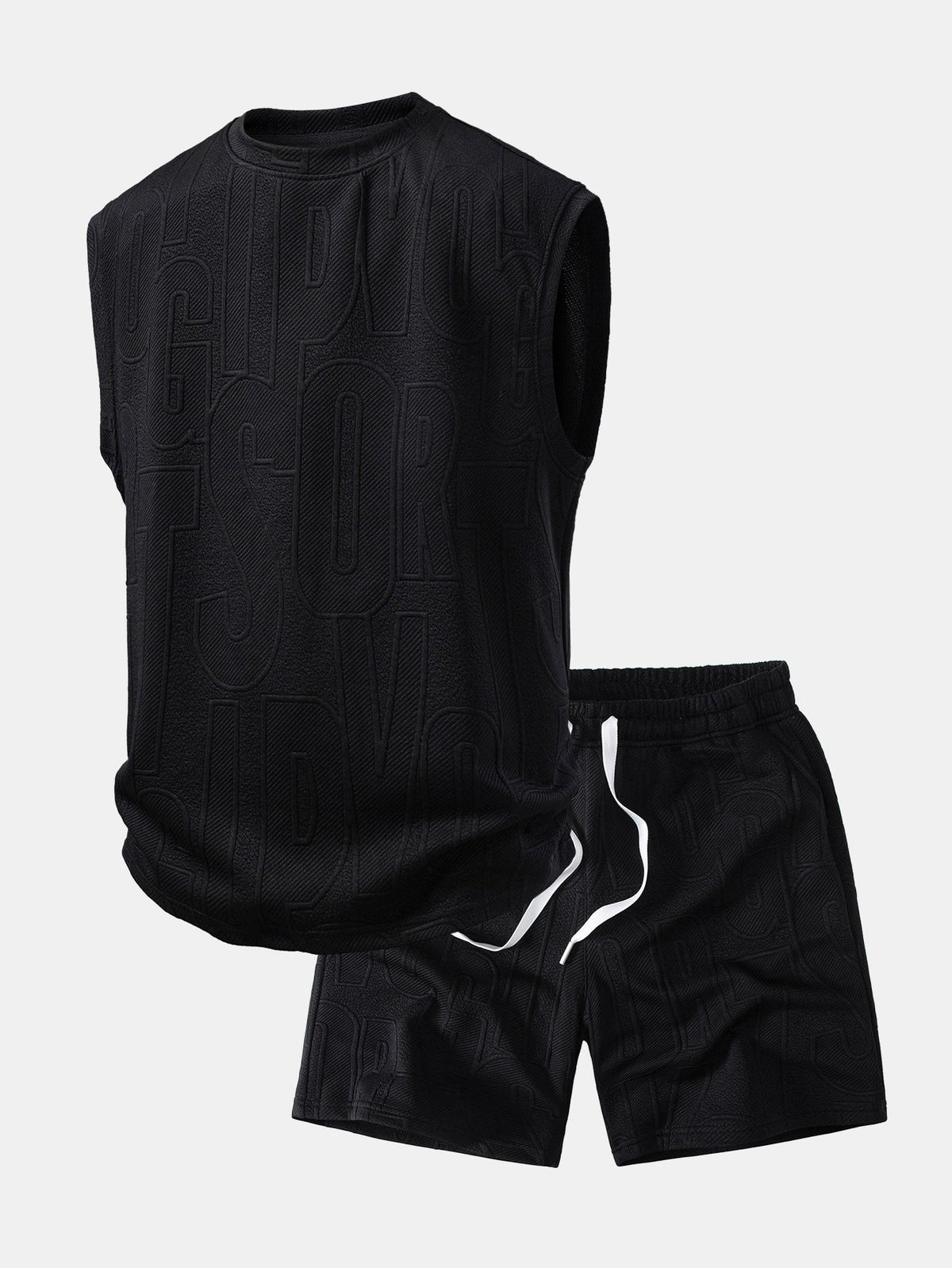 Tanktop mit Buchstaben-Jacquard und Shorts mit Kordelzug - Set