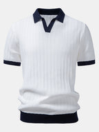 Kontrastreiches Strukturiertes Johnny-Kragen Polo mit Slim Fit Tapered Hose
