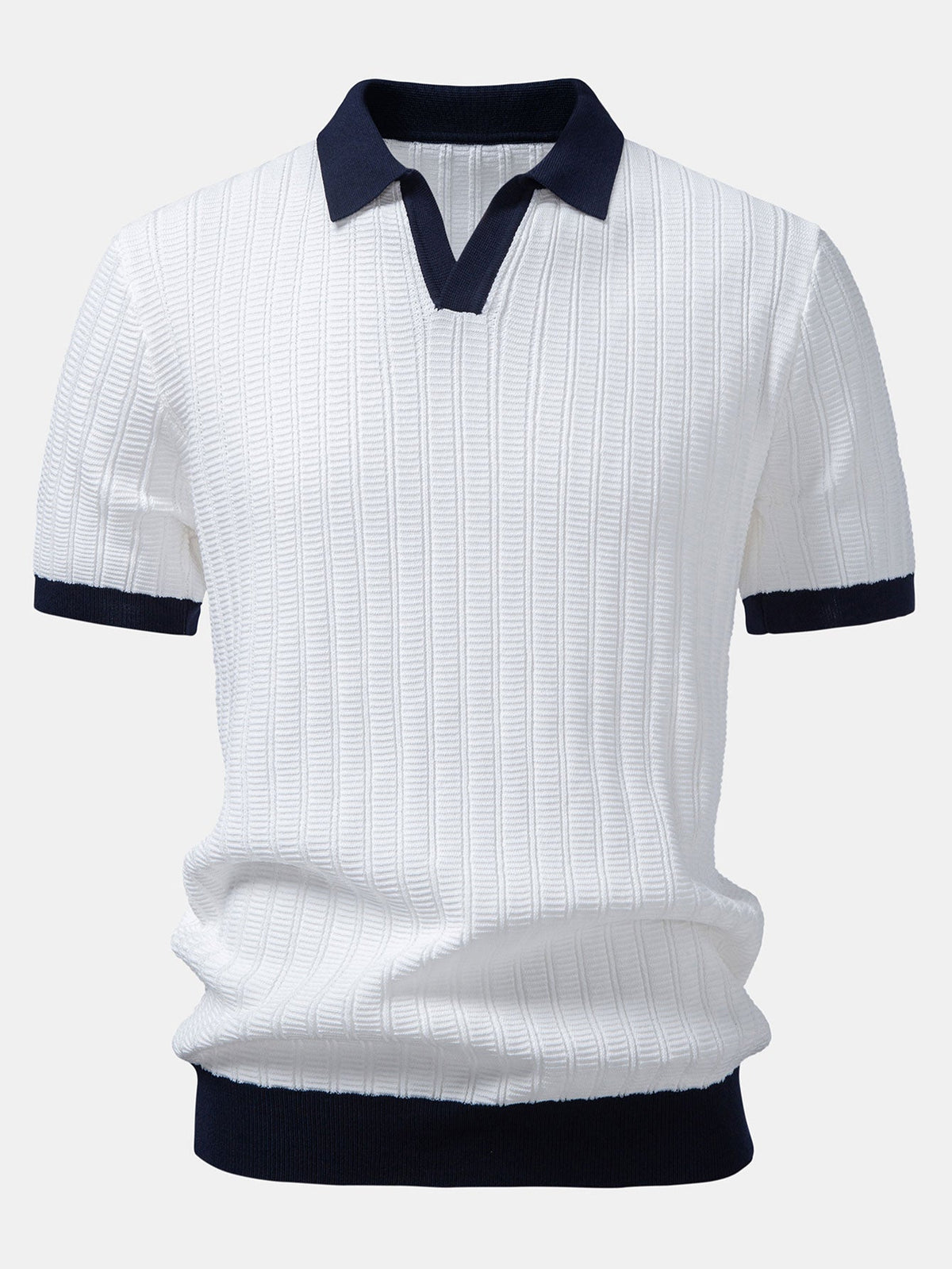 Kontrastreiches Strukturiertes Johnny-Kragen Polo mit Slim Fit Tapered Hose