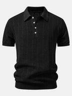 Gestreiftes Leinen-Polo mit offenem Strick und gerade geschnittene Leinenhose