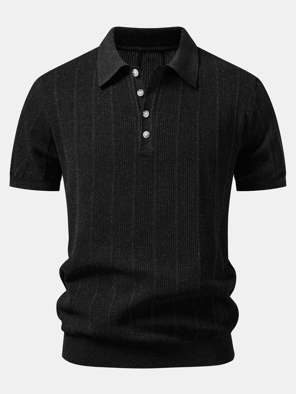 Gestreiftes Leinen-Polo mit offenem Strick und gerade geschnittene Leinenhose