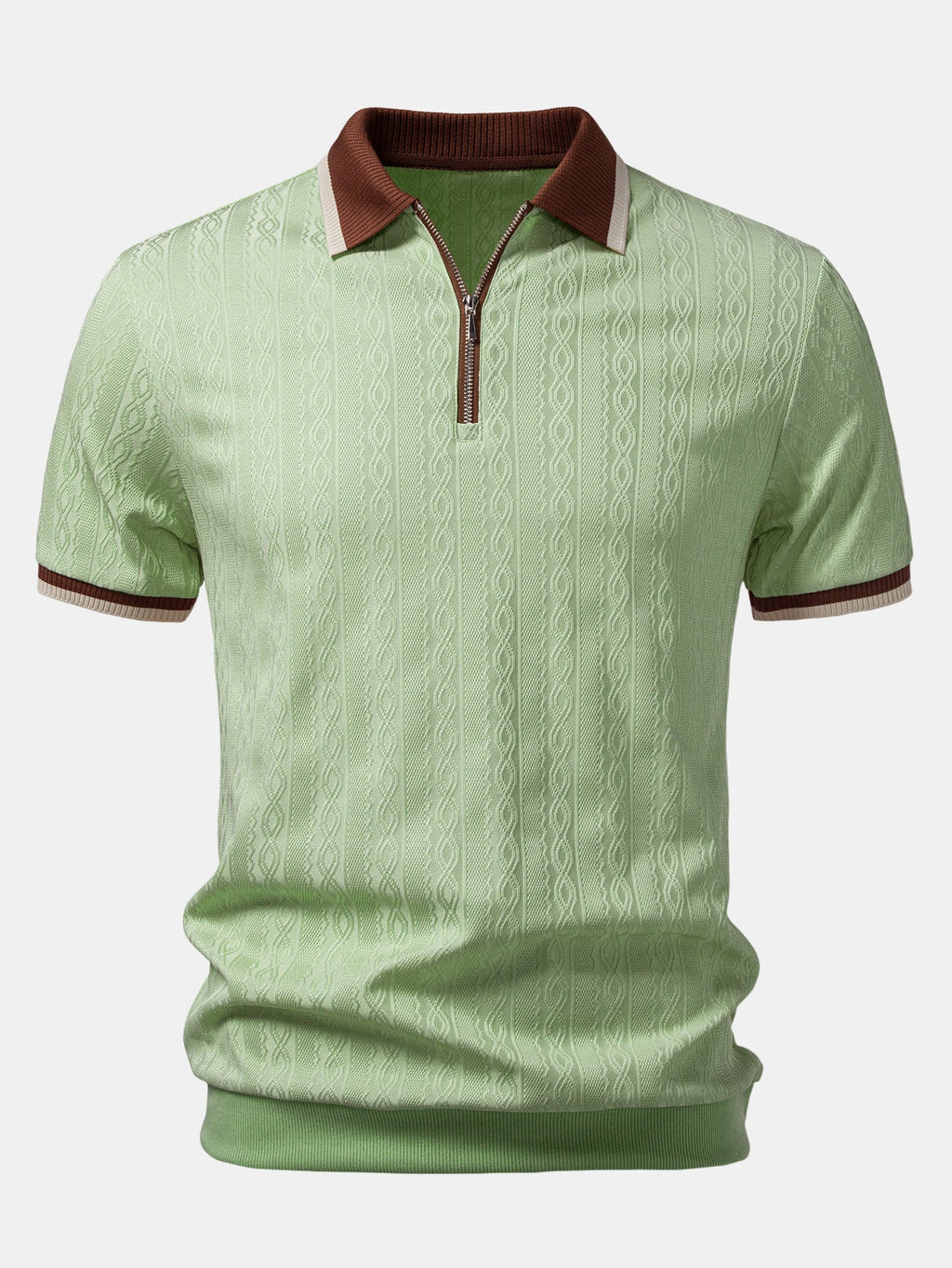 Kontrastierte Bies Textur Strick-Polo mit Reißverschluss & Slim Fit Tapered Hose